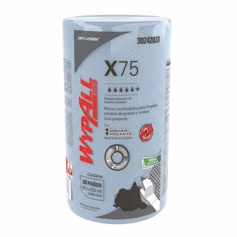 Rollo Paño Limpieza Wypall X75 28,3X42,5Cm 60 Paños Celeste -- Kimberly Clark