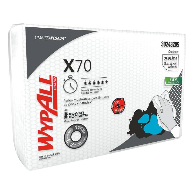 Caja Wypall X70 Pisos Y Paredes 25 Paños Predoblado 39,5X58,5Cm -- Kimberly Clark