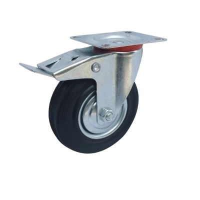 Rueda 100Mm Chapa Goma Base Girat. Freno -- Kushiro