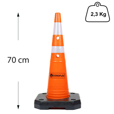 Cono 70Cm Semiflexible C/Base C/Reflectivos 1X10Cm-1X5Cm Conoflex