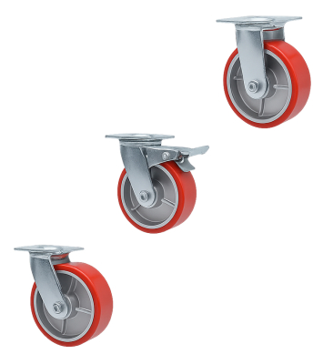 Ruedas De Pu Rojo Y Hierro Con Soporte